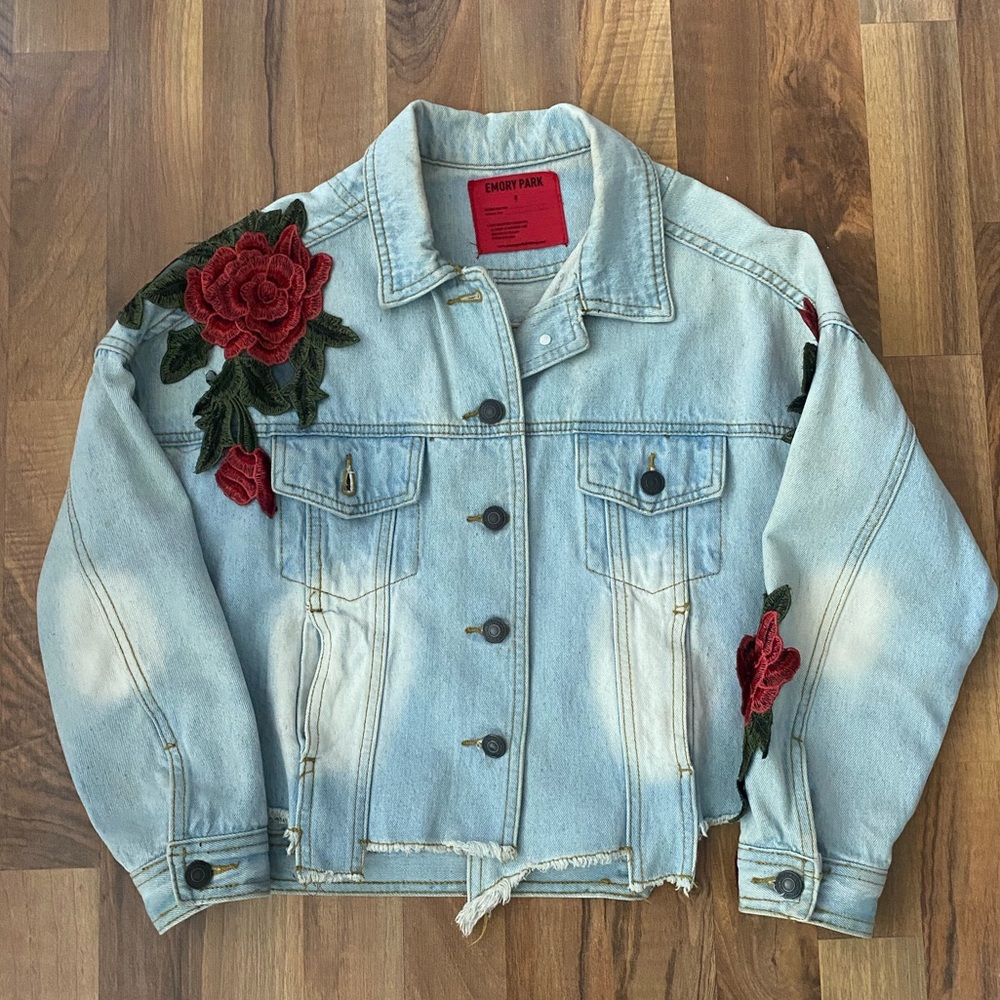 Emory Park Cropped Embroidered Jean Jacket